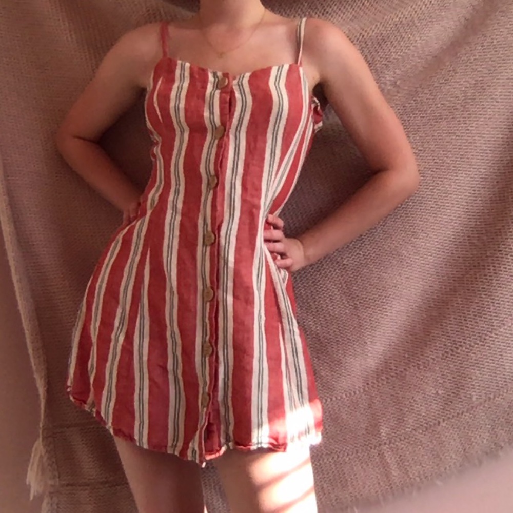 stripey linen buttoned dress